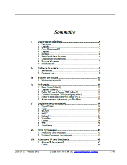 Cahier-1: Sommaire, page 1