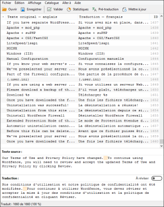 Écran PoEdit de la traduction française pour Wordfence-7.1.6